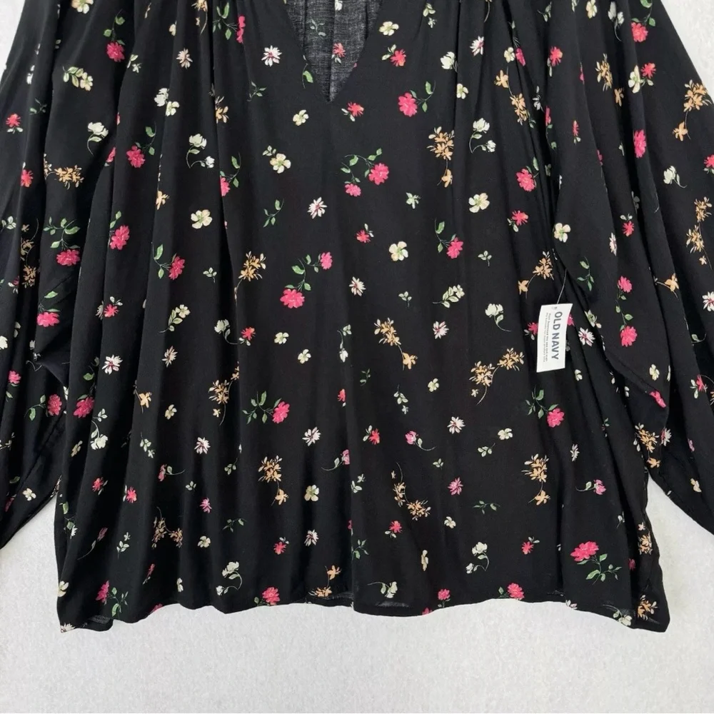 Old Navy Blouse Top Womens XL Black Multicolored Floral Poet Oversized Relax - Picture 3 of 15